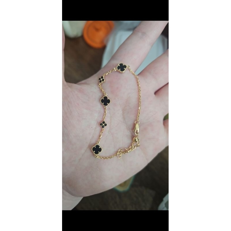 Gelang serut charm slobok kendari bunga kembang pita kuning emas asli 375 pipa