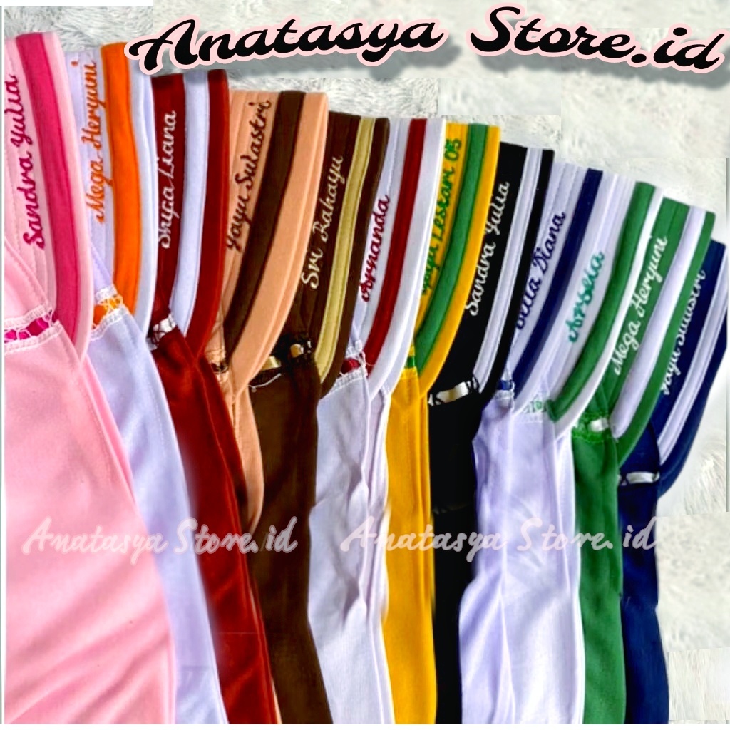 Kerudung Nama Reques Nama Suka2 Gratis Bahan PE Doubel Jilbab Nama Anak Sekolah SD SMP SMA , Lis Bor