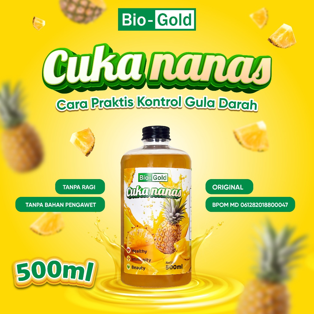 

Cuka Nanas Bio Gold Fermentasi Alami With Mother 100% Asli Bantu Atasi Gula Darah Kolesterol 500ML