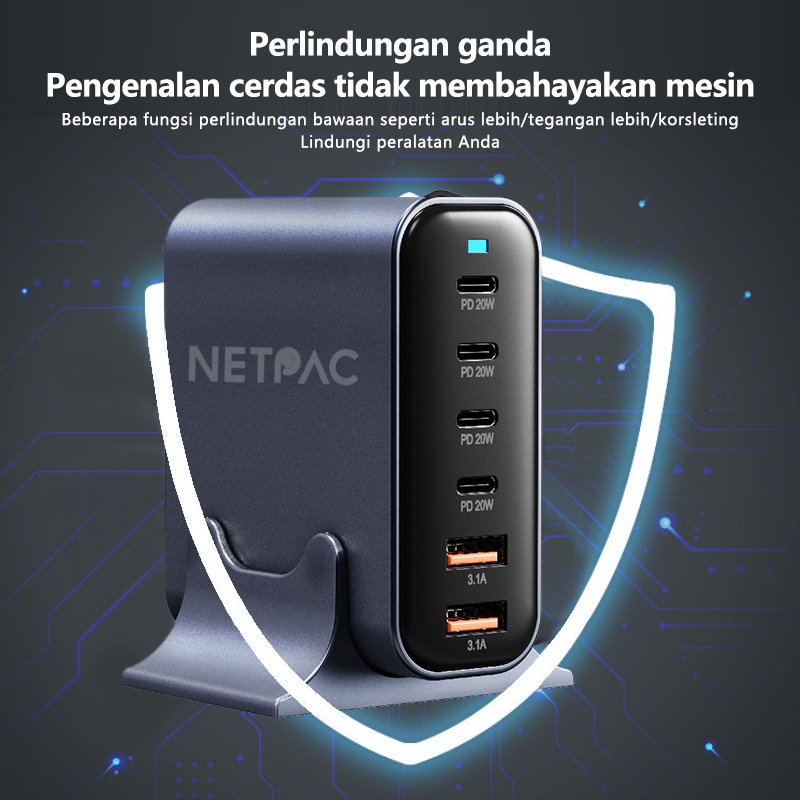 TERBARU BIG SALE NETPAC AE19 ADAPTOR CHARGER DESKTOP MULTI-PORTS SUPER FAST CHARGING CHARGER STATION