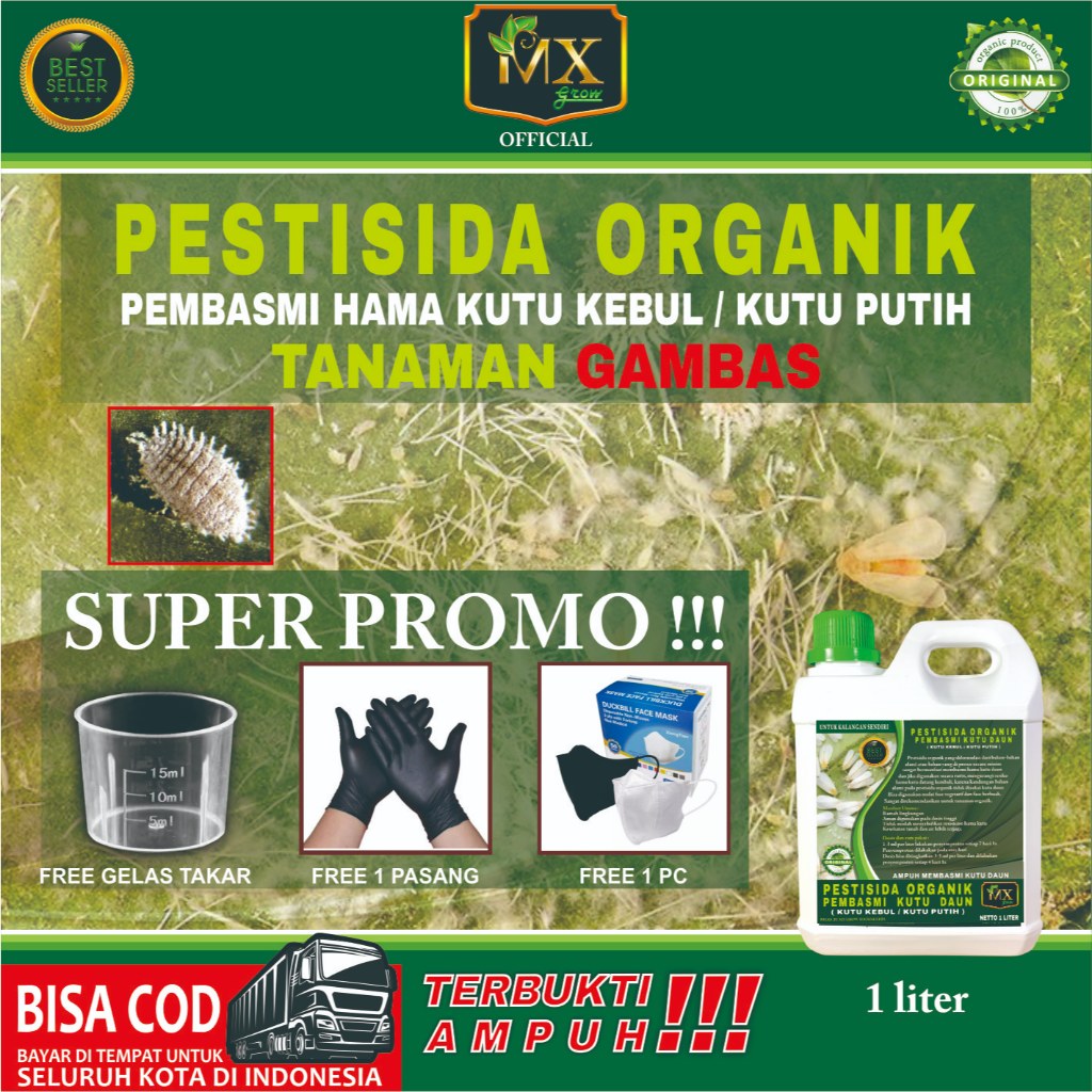 Pestisida Organik Pembasmi KUTU DAUN ( Kutu Kebul / Kutu Putih ) Untuk Tanaman GAMBAS 1 LITER