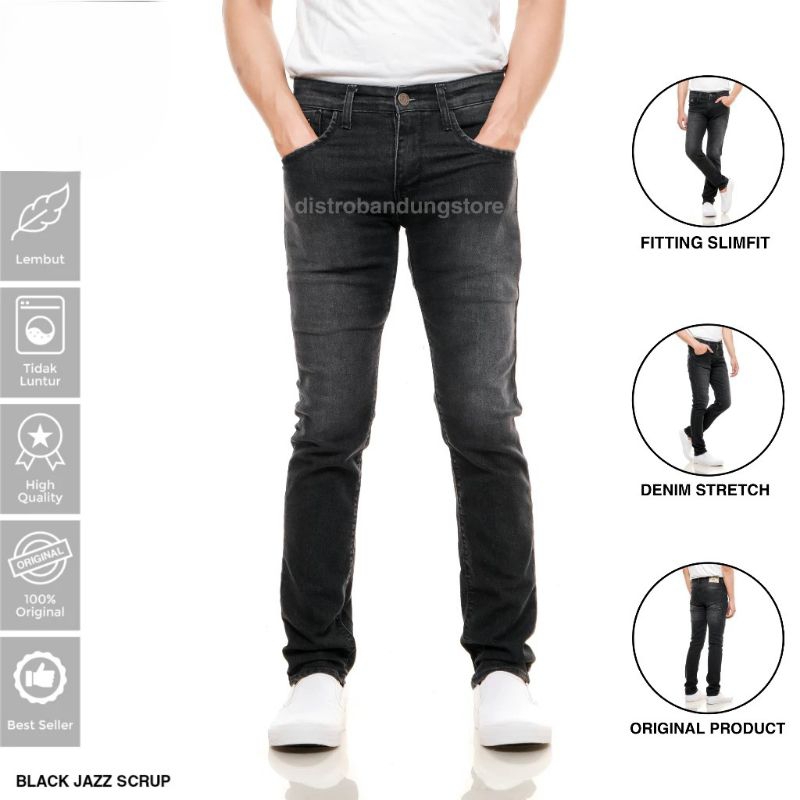 celana jeans denim black jazz pria jeans panjang Slim-fit jazz jeans pria melar