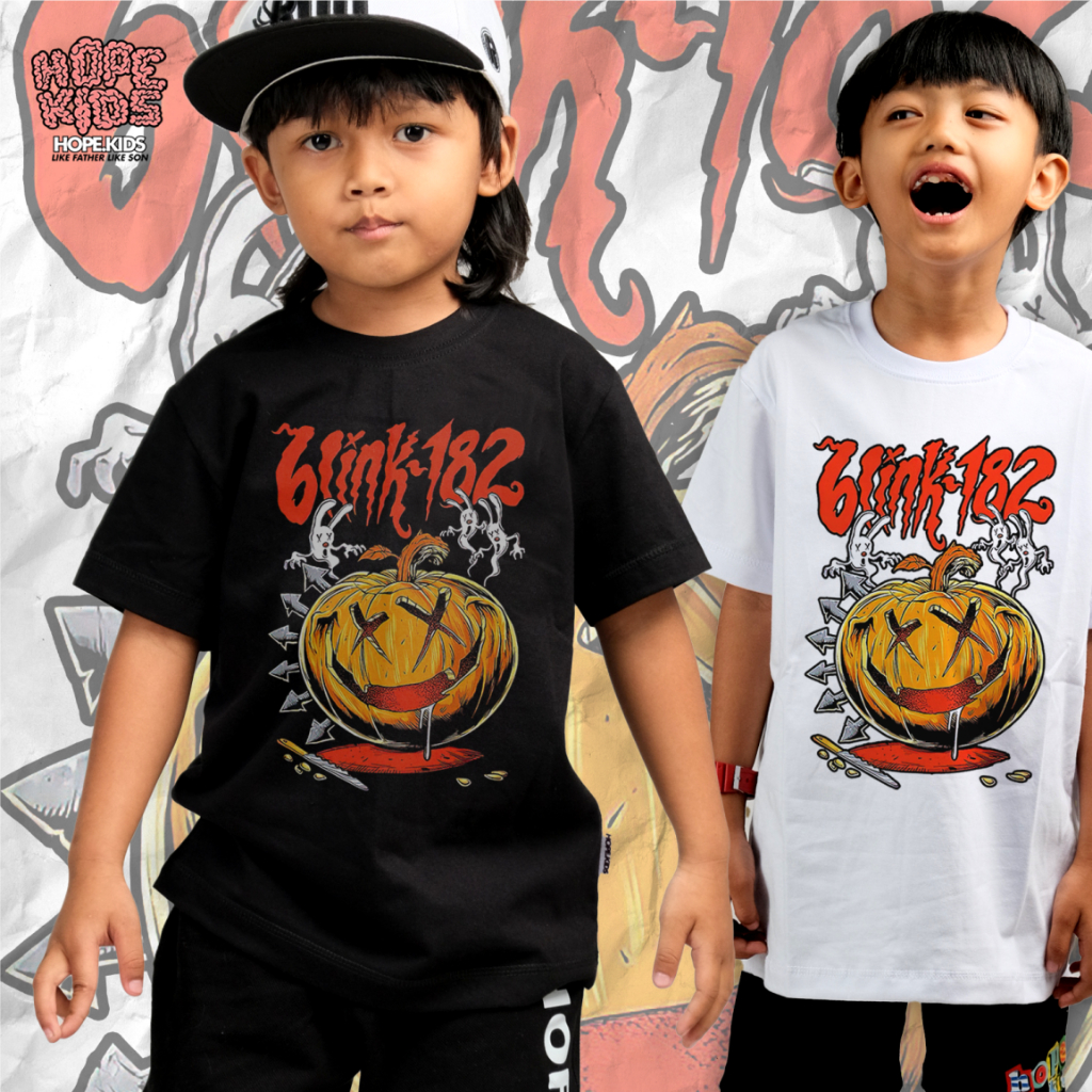 HOPEKIDS OFFICIAL T Shirt Kids Distro Premium Band-Blink182 Hitam & Putih | Tshirt Kaos Anak Laki La