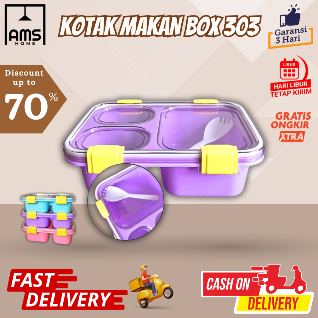 Tepak Makan Anak / Tempat Bekal Anak Lucu / Kotak Makan Anti Tumpah 3 Grid / Lunch Box 3 Sekat 850ML