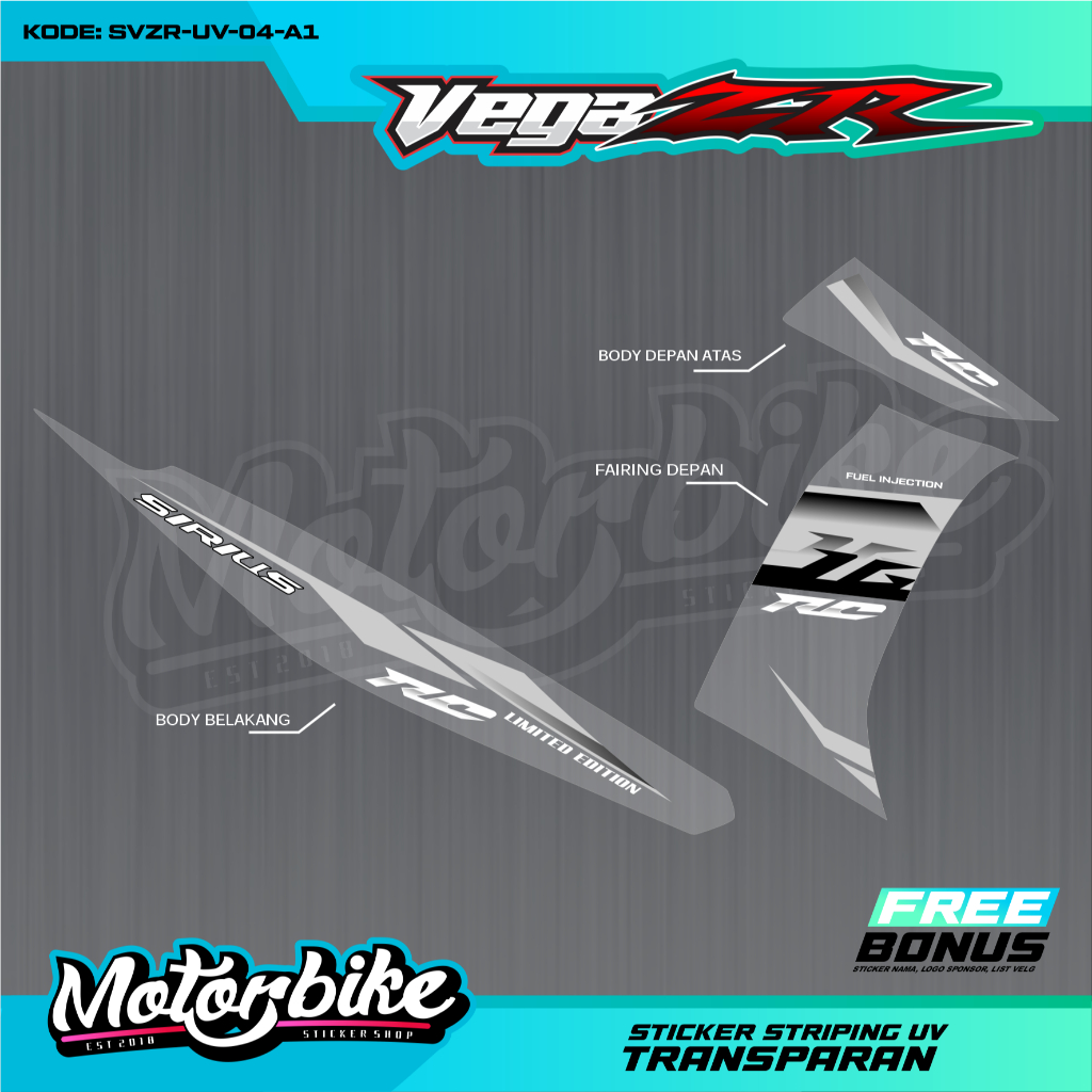 Stiker UV Vega ZR Custom Desain Racing - Striping Transparan Vega ZR RACING Motif  Simpel - SVZR-UV