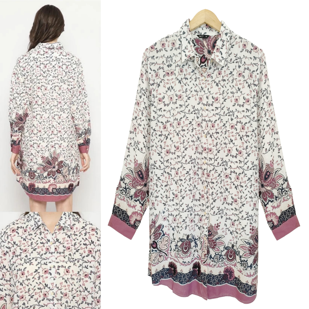 S*lash women long-sleeved tunic shirt ethnic motif / tunic wanita motif ethnic / tunic wanita brande