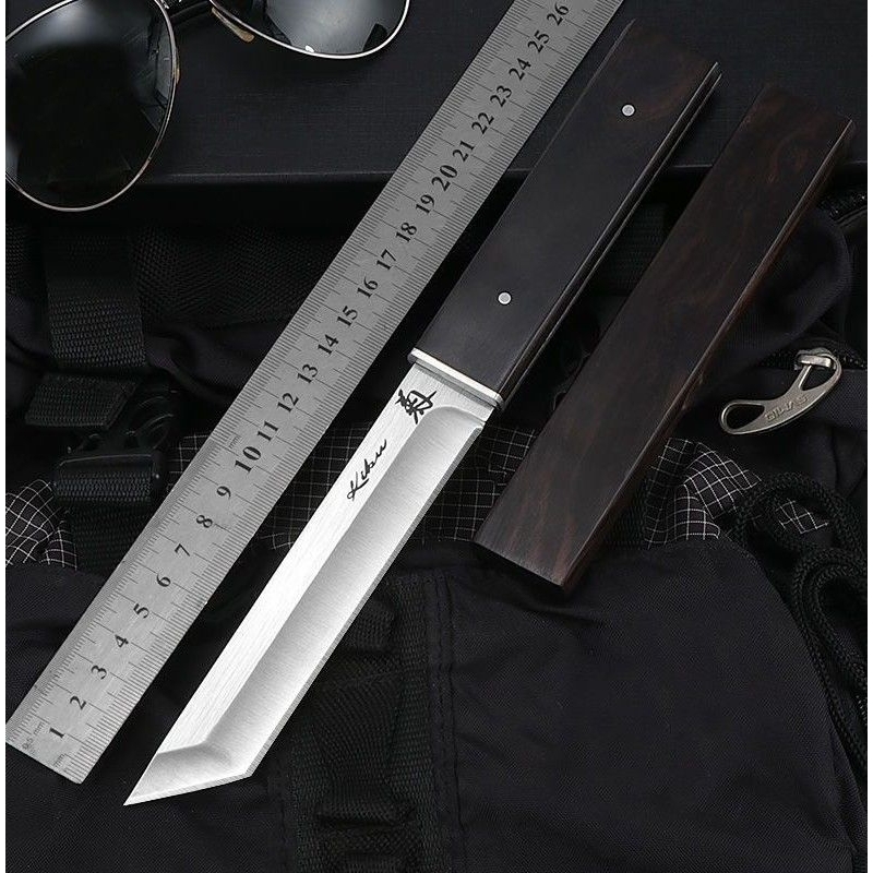 Pisau Outdoor D2 Steel Japanese Tanto Knife Ebony Wood Pisau Jepang