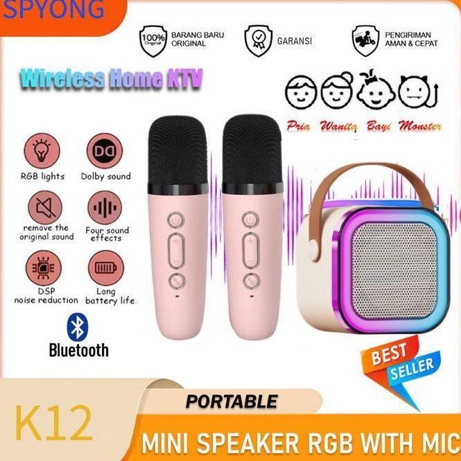 Terlaris SPYONG Mini Speaker Karaoke Microphone Bluetooth Speaker Mic Wireless Mikrofon Portable Mic