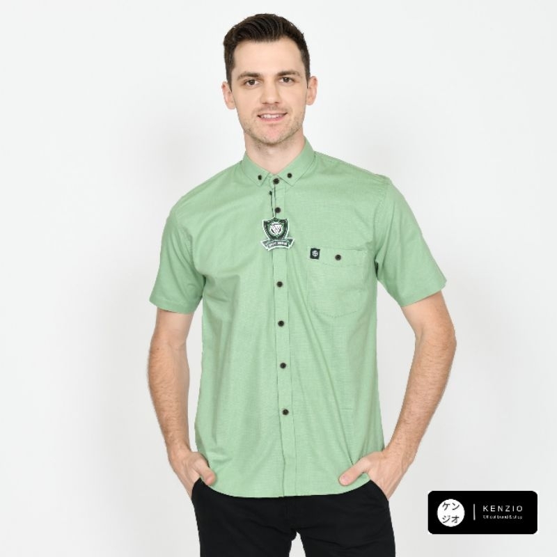 Kemeja Polos Warna Sage Hijau Bahan Katun Cigaret / Kemeja Polos Warna Sage Lengan Pendek M L XL / K