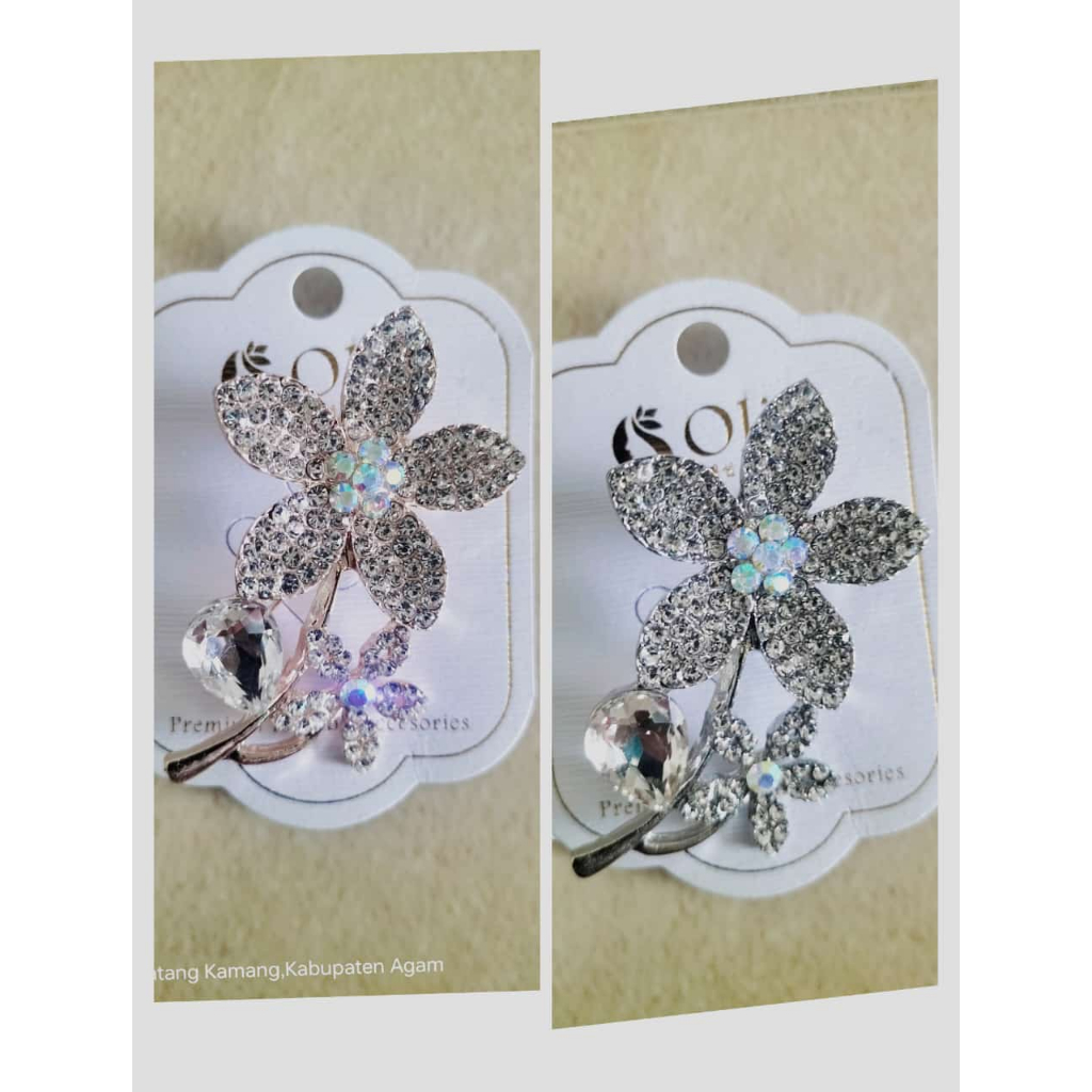 Bros bunga batu kristal/bross jilbab cantik  premium/Bros hijab