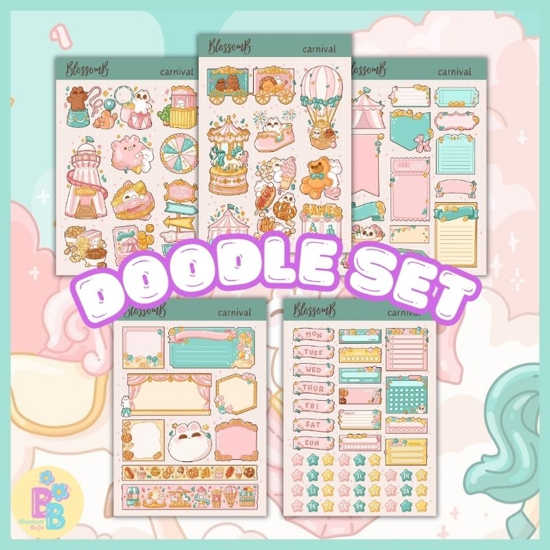 

BlossomB - carnival doodle set Hand drawing sticker sheet / waterproof sticker / sticker deco / sticker vinyl aesthetic / handmade sticker / sticker tumblr / stiker anti air / sticker buku journal / sticker HP laptop