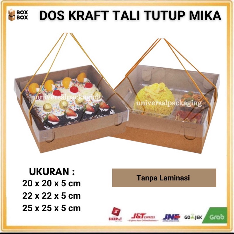 

1 PCS Dos KRAFT TALI TUTUP MIKA Tinggi 5 CM Kardus Box Kotak Hampers Kue