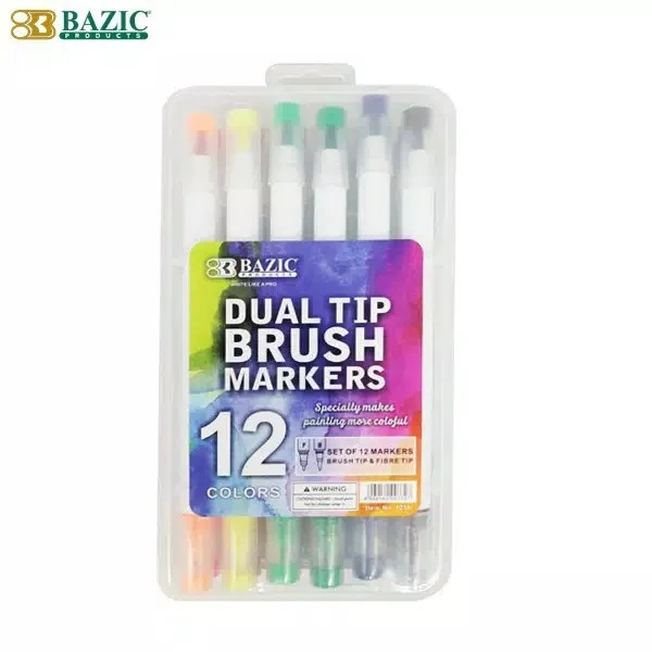 

Spidol Dual Tip Brush Marker BAZIC 1238 12 Warna