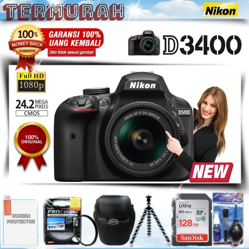 KAMERA NIKON D3400 + LENSA 18-55MM VR PRODUK ORIGINAL BERGARANSI