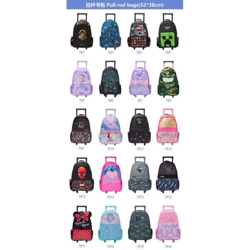 Trolley smiggle koper sekolah anak smiggle READY STOCK tas geret troli anak spiderman kucing marvel 