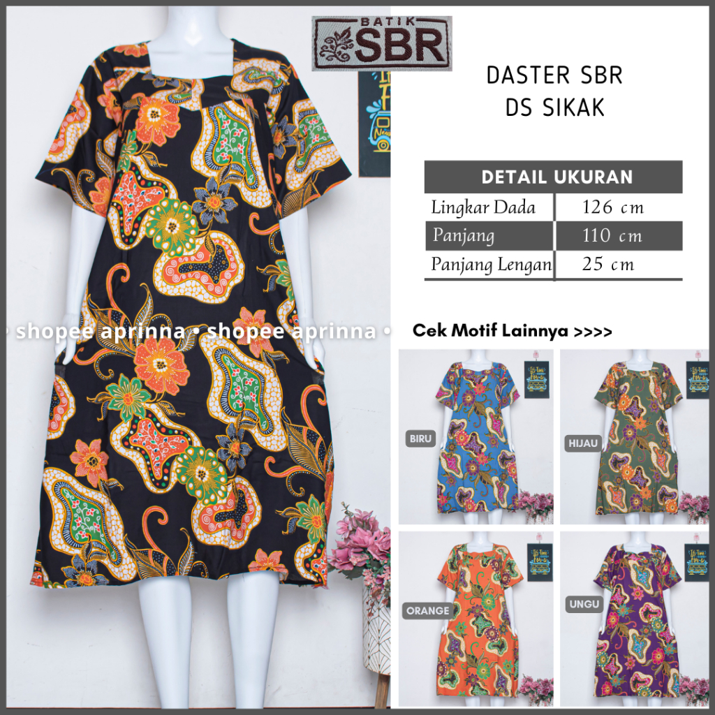 Batik SBR Daster Sikak Lengan Pendek Tanpa Kancing Non Busui Baju Wanita Dewasa