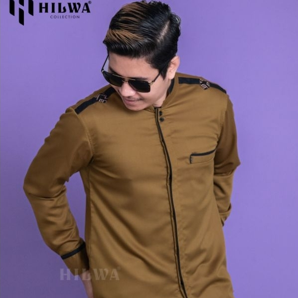 Baju Kemeja Koko HILWA Motif Maroko Lengan Panjang Seragam Hadroh Matt Katun Toyobo