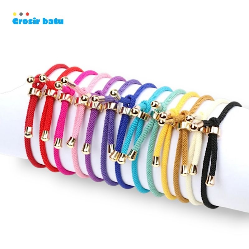 Gelang Tali Serut Adjustable Premium Quality Plus Charm Liontin Inisial/Huruf Emas Mainan Pandora