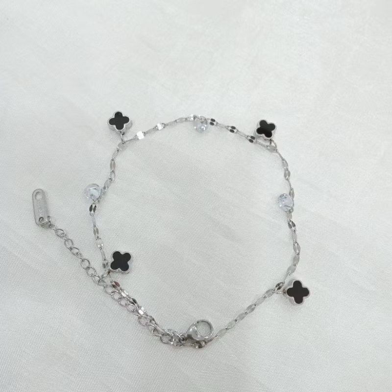 MURAH gelang kaki titanium clover kecil mata putih