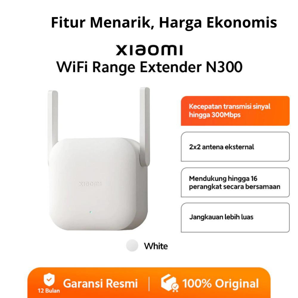 Xiaomi Wifi Range Extender N300 ID [2x2 antena ekternal,Kecepatan 300 Mbps]