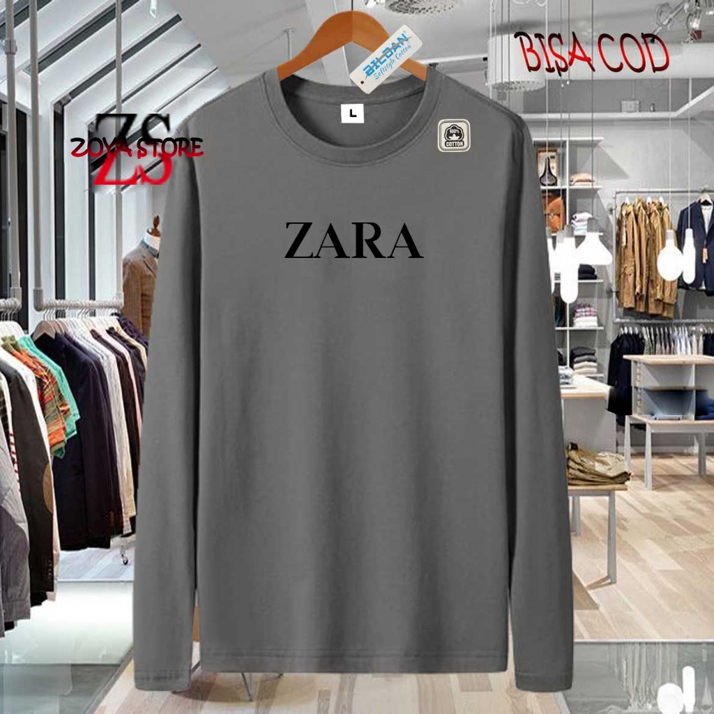 COD  Baju Kaos Distro Zara Text Hitam Premium Quality Kaos Cotton Combed 30s Lengan Panjang T-Shrit 