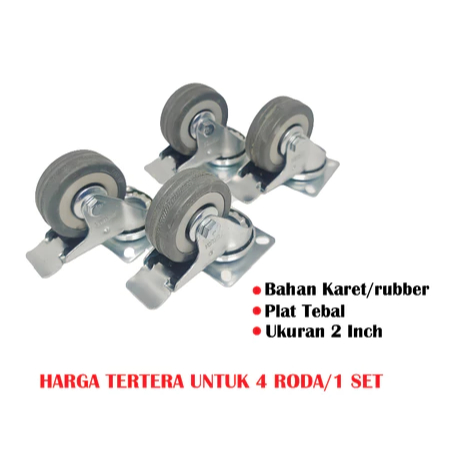 FUKUDA Roda Kastor 2 Inch ABU Plus Rem / Castor Swifel Plate Etalase Troli PER SET