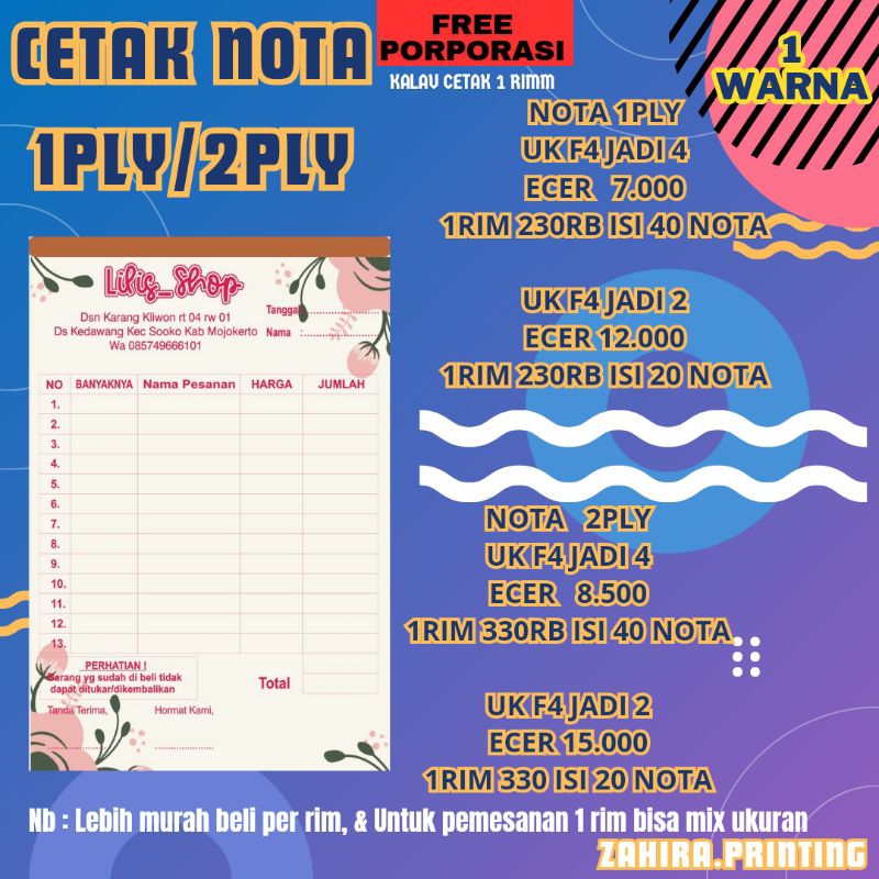 

Nota 2ply isi 50lembar murah