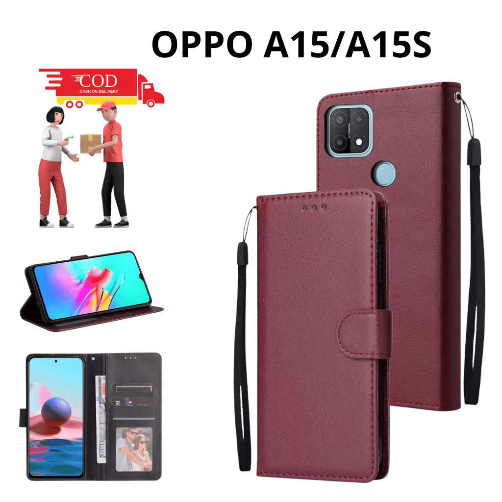 FLIP COVER OPPO A15/A15S LEATHER CASE FLIP CASE WALLET CASING DOMPET CASING HP SILIKON
