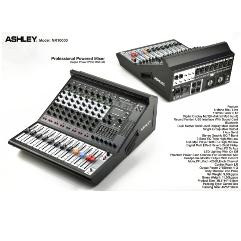 POWER MIXER ASHLEY NR 10000 ORIGINAL 8 CHANNEL BLUETOOTH