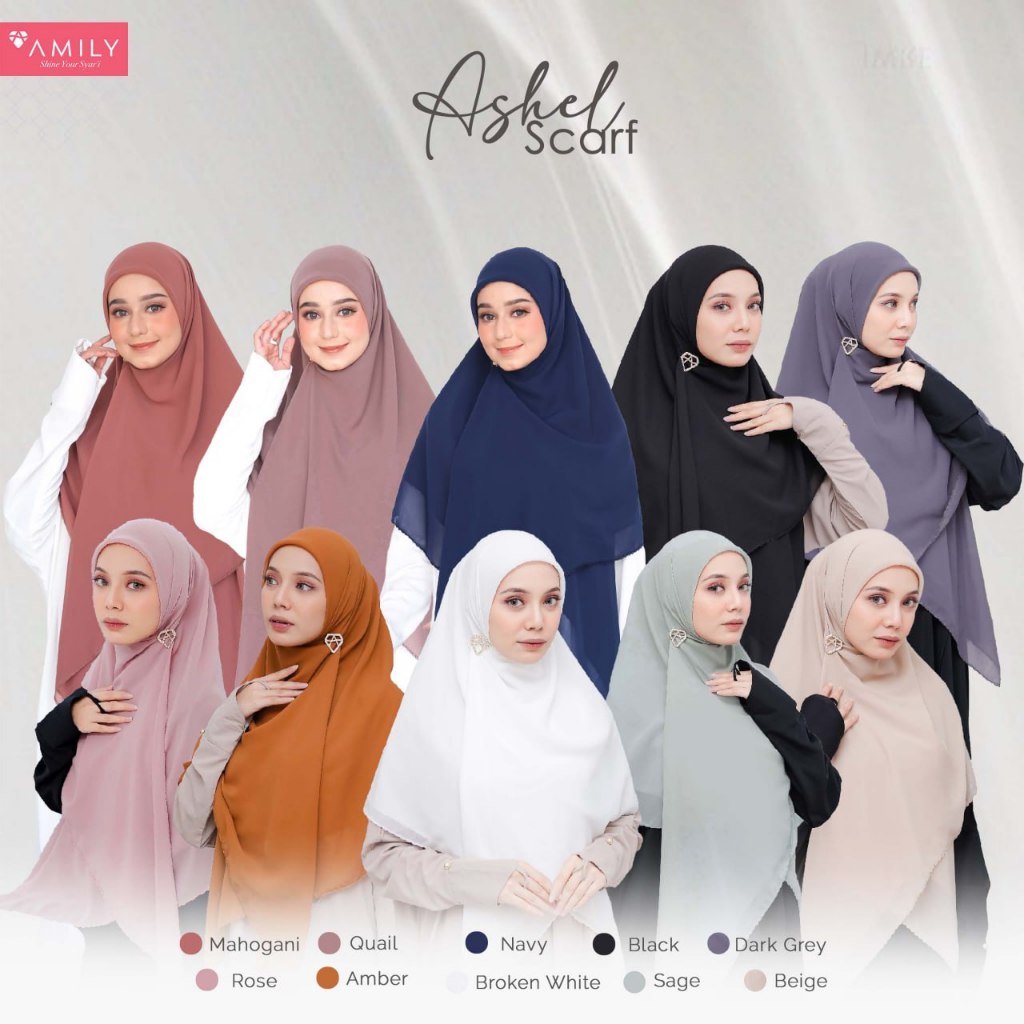 ASHEL SCARF EMBOIDERY ORI BY AMILY HIJAB SQUARE SYARI ARABIAN CHIFFON JILBAB SEGIEMPAT JUMBO CHIFON 