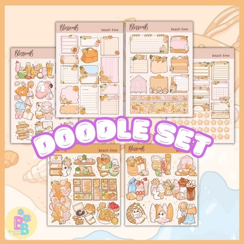 

BlossomB - beach time doodle sticker set Hand drawing sticker sheet / waterproof sticker / sticker deco / sticker vinyl aesthetic / handmade sticker / sticker tumblr / stiker anti air / sticker buku journal / sticker HP laptop