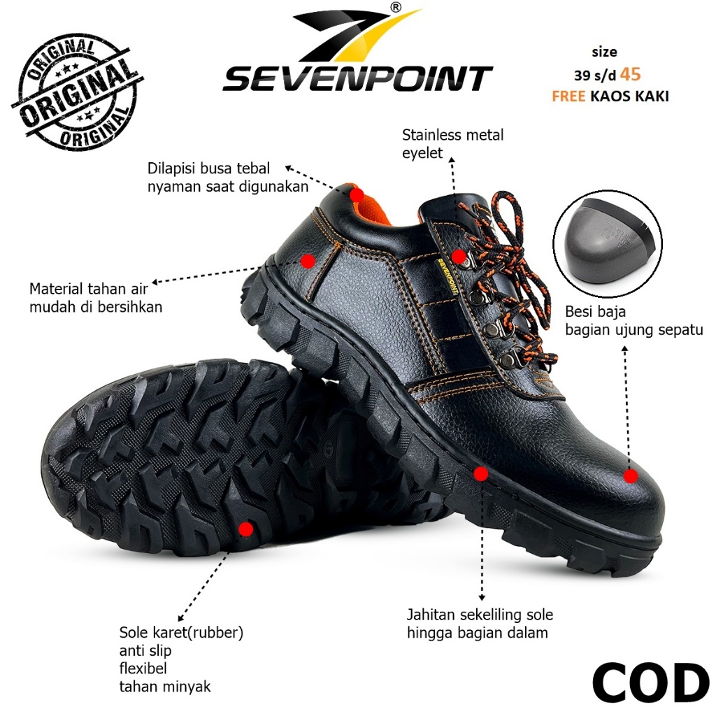 Sepatu Safety Original Pria Wanita Safety Shoes Kerja Proyek Lapangan Sepatu Septi Ujung Besi Sefty 
