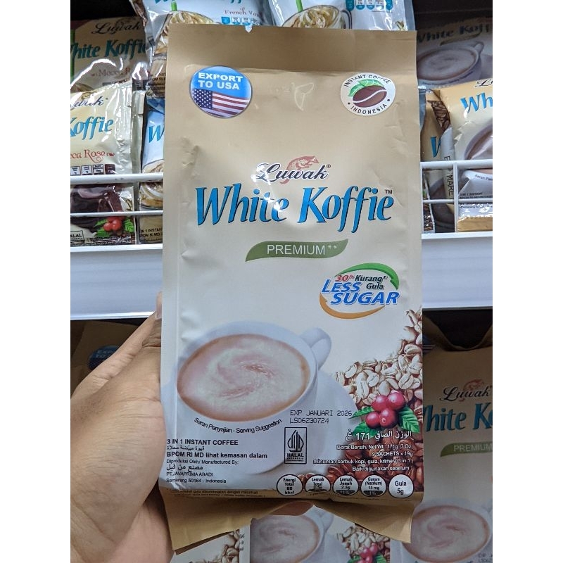 

LUWAK WHITE KOFFIE LESS SUGAR Isi 9 Sachet @9Gram || Luwak White Koffie || White Koffie || Kopi Luwak || Kopi || Kopi Bubuk || Kopi Sachet