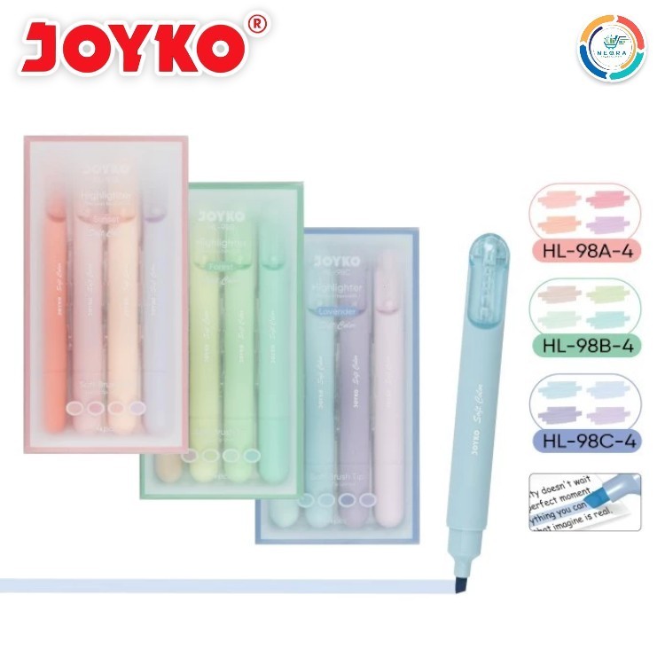 

Joyko Penanda Berwarna Highlighter HL-98 Soft Color | @1Set=4Pcs
