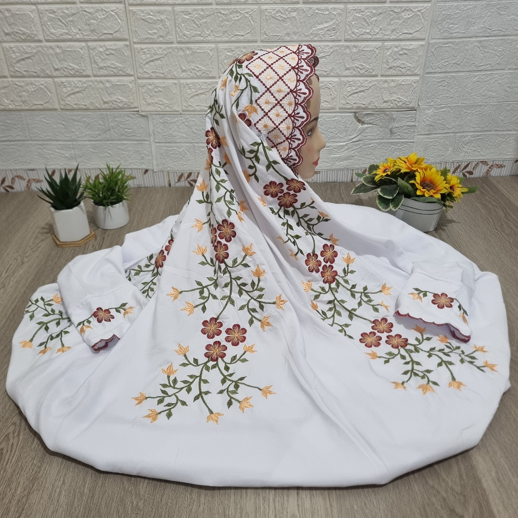 Mukena Terusan Dewasa Bordir Putih Santri Katun Mikro