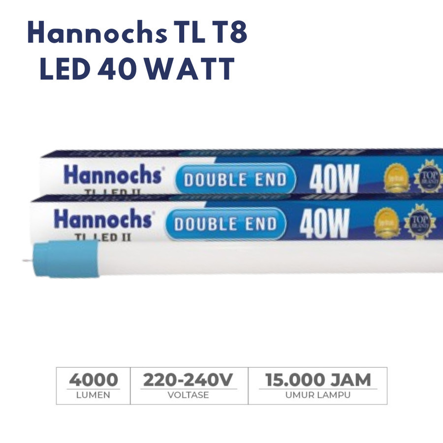 Hannochs Lampu TL T8 LED II Double End 40 Watt 40W 120 CM 120MM Lampu Tube Glass Light Putih 6500k c
