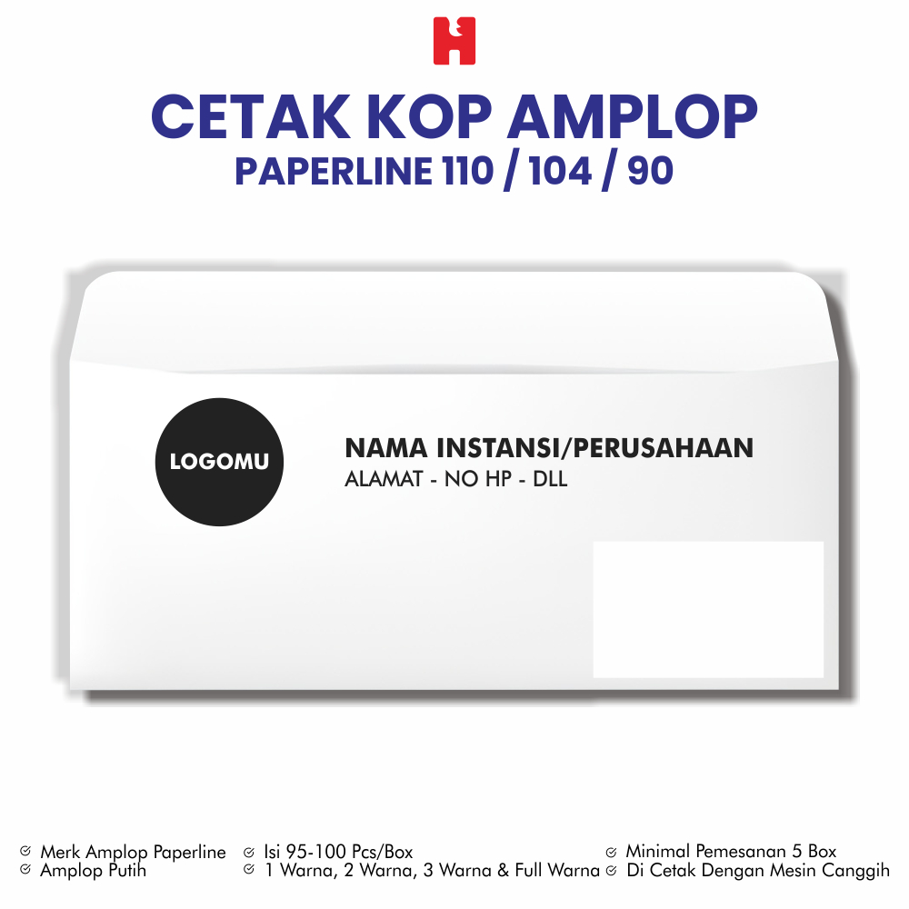 

Cetak Kop Amplop Merk Paperline Custom - Ukuran 110/104/90 *Minimal Pemesanan 5 Box/Pack