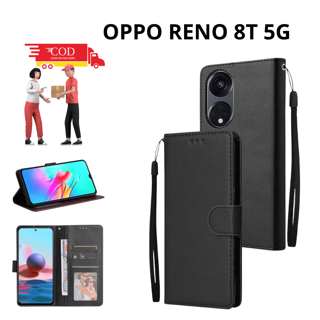 FLIP COVER OPPO RENO 8T 5G LEATHER CASE FLIP CASE WALLET CASING DOMPET CASING HP SILIKON