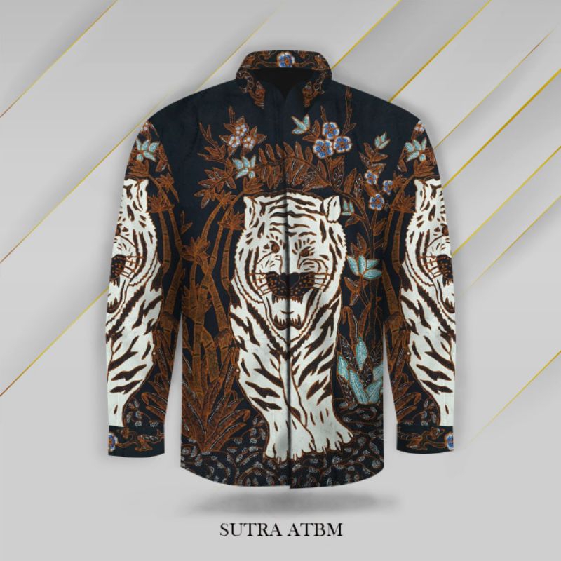 kain batik tulis pria bahan sutera motif macan harimau hitam sogan