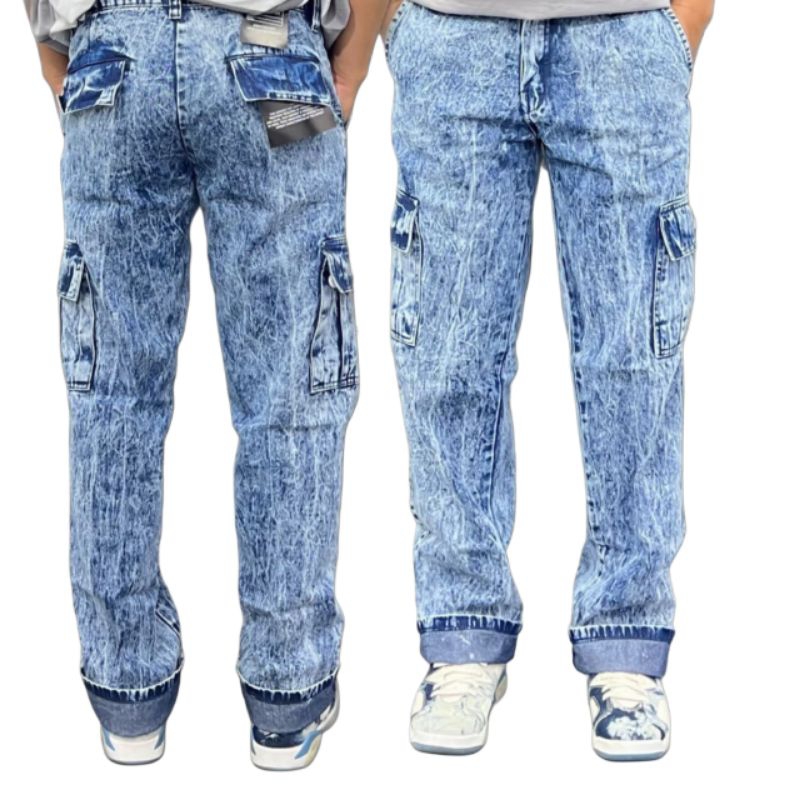 Celana Cargo Jeans Pria Panjang Regulerfit Sandwash Original Outfit / Celana Cargo Jeans pria Standa