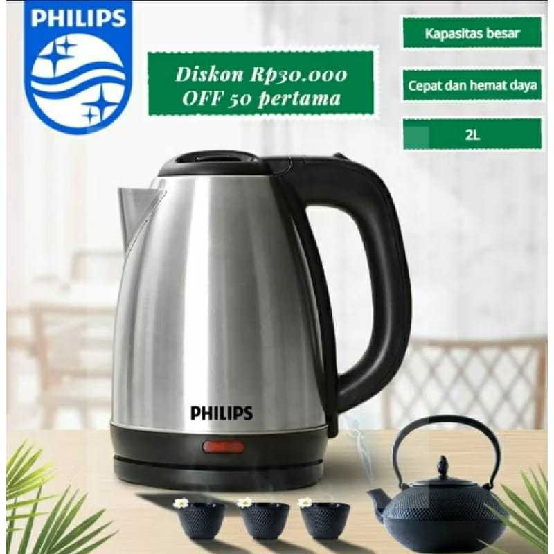 PROMO TERMURAH,KETTLE,LISTRIK PHILIPS ORIGINAL TEKO PHILIPS STAINLESS 2L