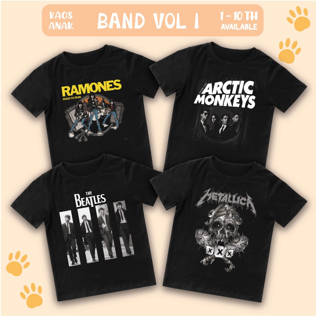 Baju Anak Laki Laki Perempuan BAND METAL ROCK VOL 1 Usia 1-10 Tahun - Kaos Anak Metalica Ramones GNR