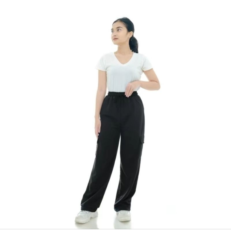 CARGO PANTS - Celana Kargo Putih Sweatpants Wanita Korean Style Highwaist || Loose Pants Premium