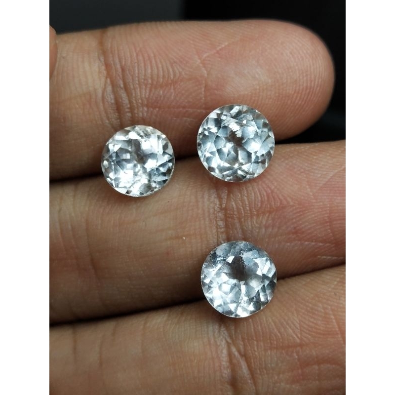 Natural White Crystal Quartz 8 x 8 mm Kinyang Air Kecubung Rock Diamond Round Cutting Clean