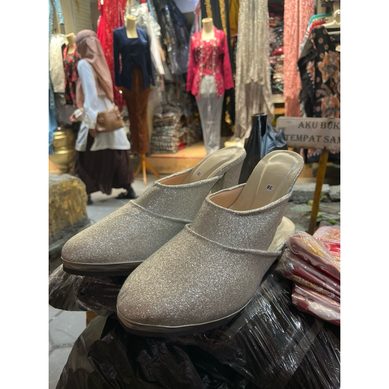 selop pengantin gliter silver | selop pengantin | selop manten | selop akad