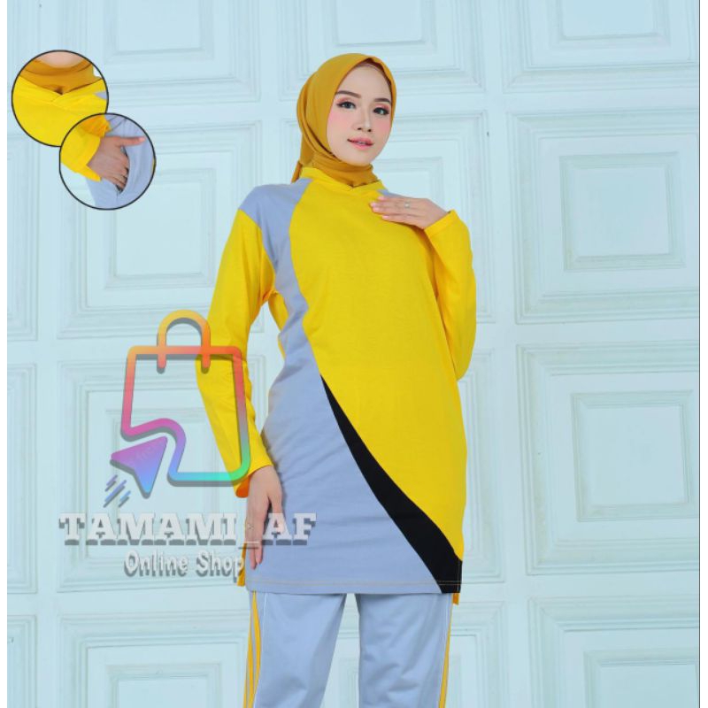Baju Olahraga Tunik wanita muslim / Baju Kaos Olahraga Katun Lengan Panjang