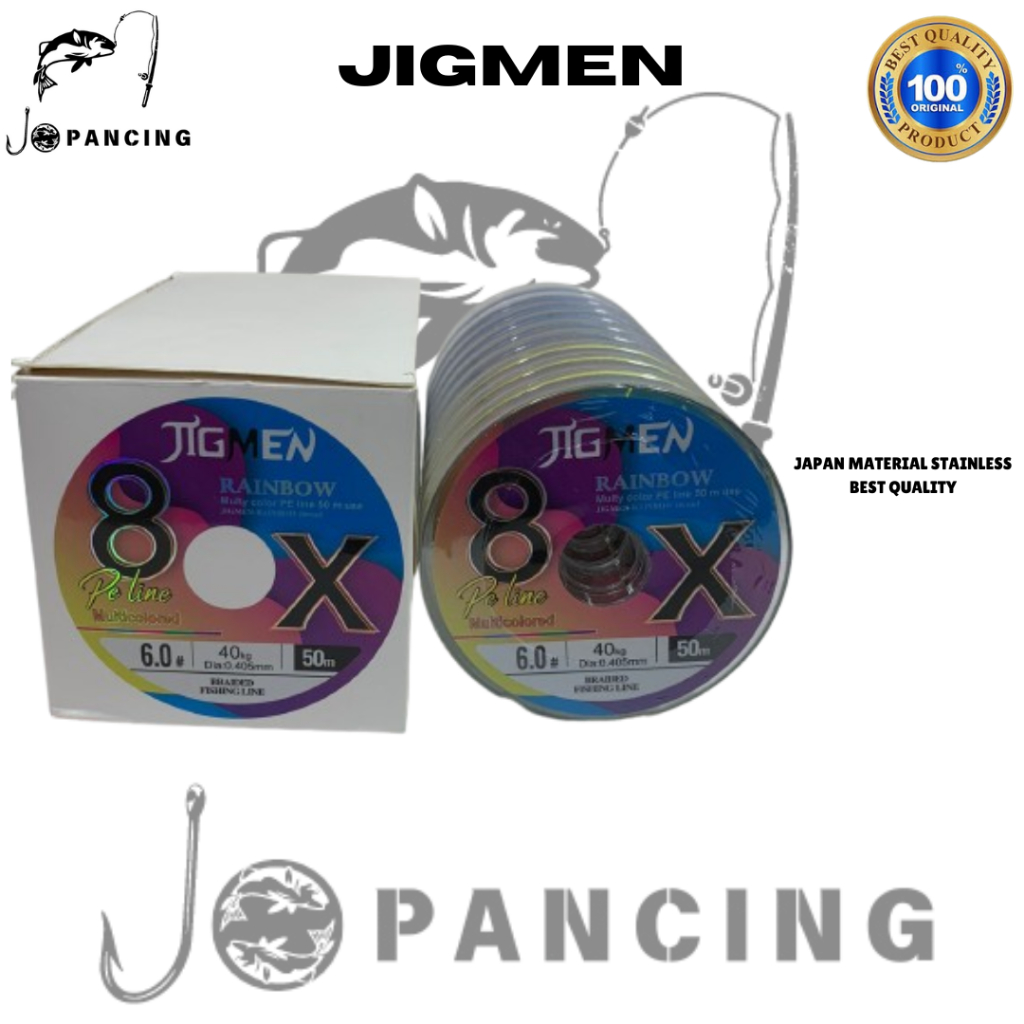 Senar Pancing JIGMEN PE Line X4 50M Original Rainbow Warna Pelangi Multicolored Benang Untuk mancing
