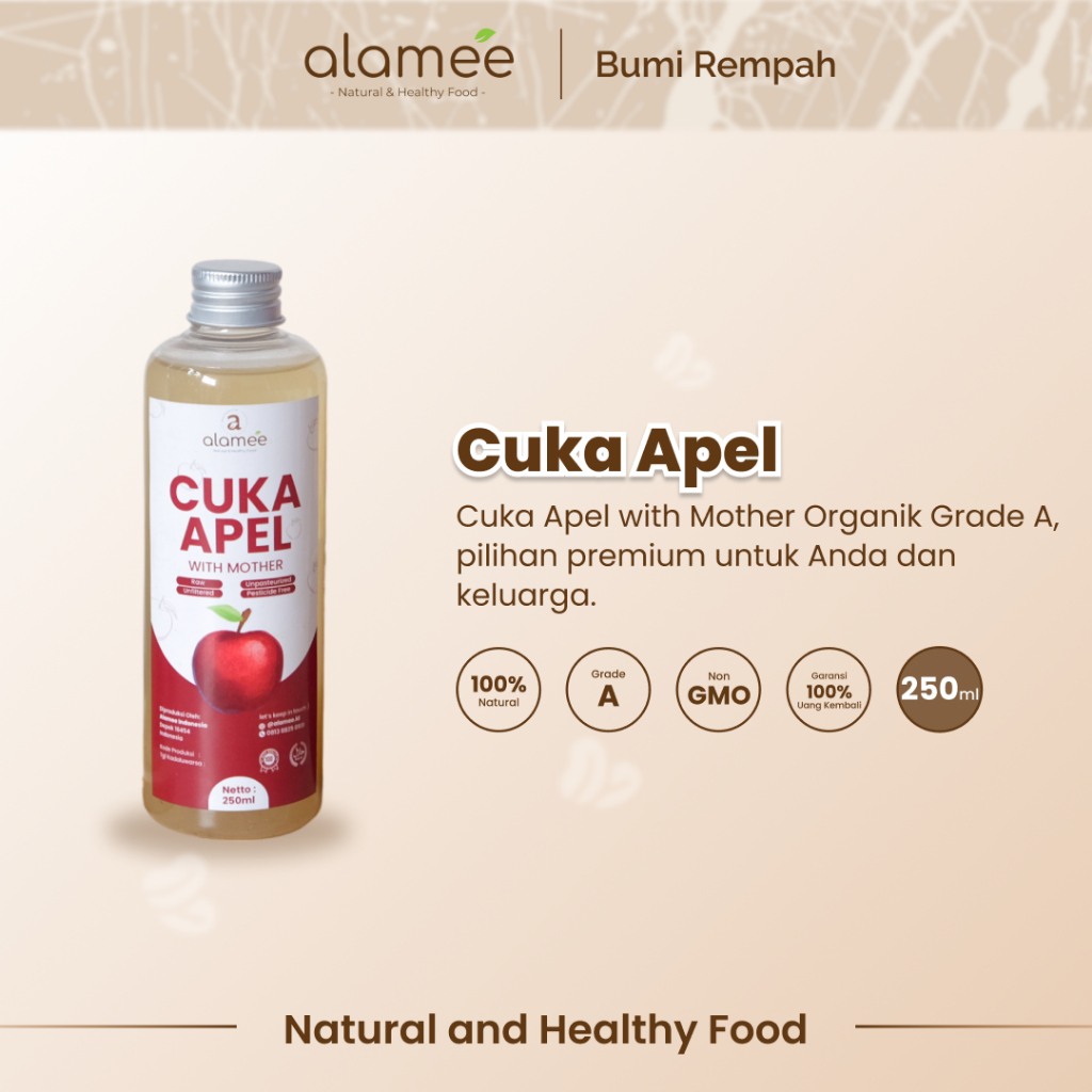 

ALAMEE Cuka Apel Original Vinega With Mother Premium Organik Apple Cider Vinegar Vinega Sari Buah