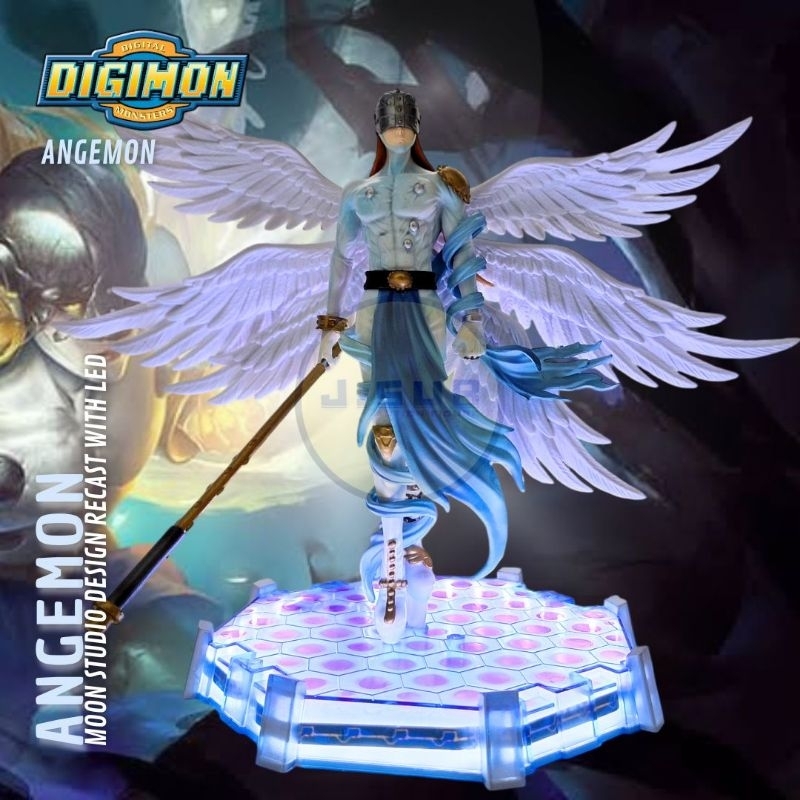 Action Figure Angemon Statue Digimon Moon Studio Design Recast With LED