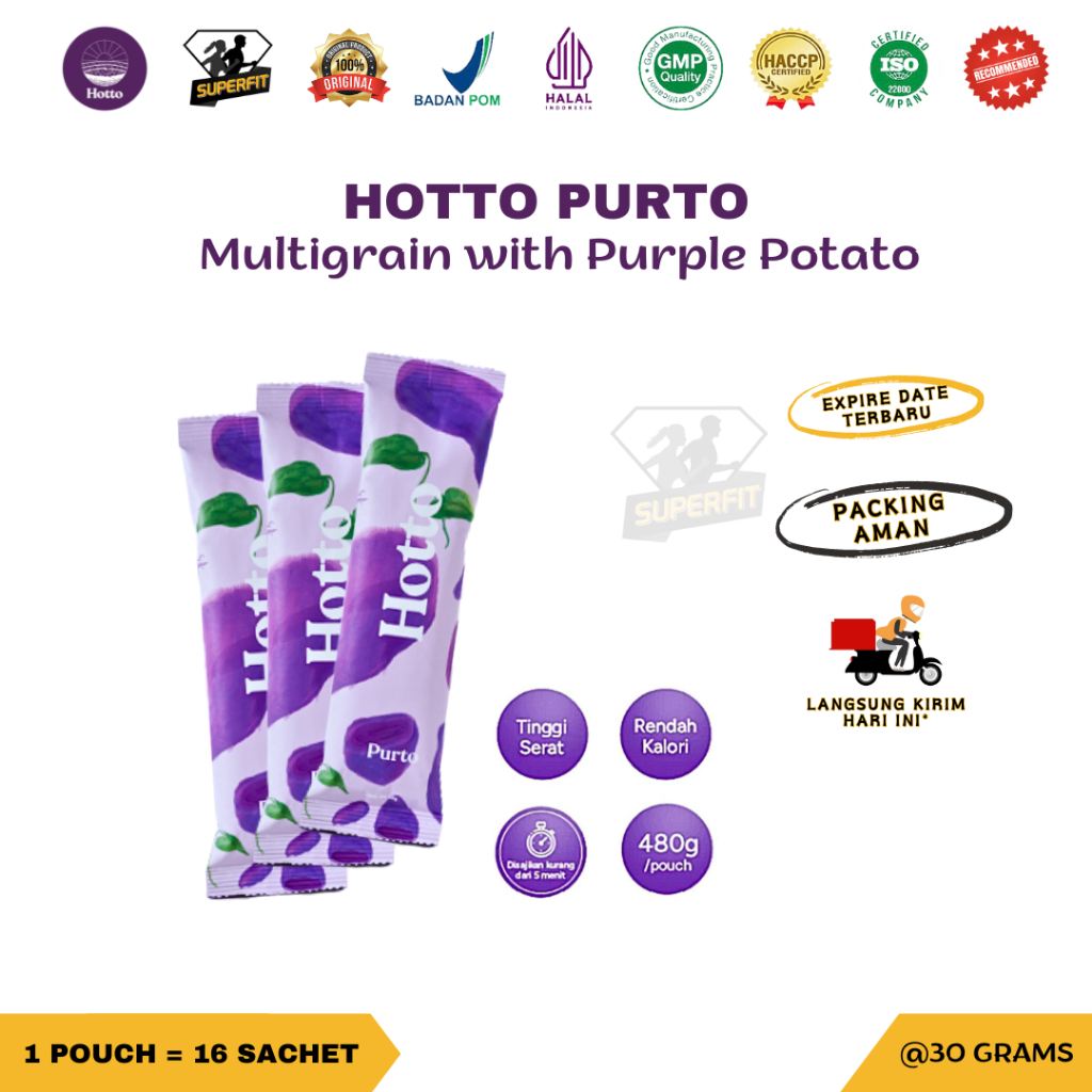 

HOTTO PURTO Per Sachet Multigrain with Purple Potato Organik Prebiotik Oat Beta Glucan Diet Sehat Sereal Ubi Ungu Edamame MAME Protein Rendah Kalori BPOM HALAL